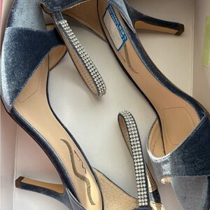 Nina Elegant Silver Velvet Heels with Sparkling Straps